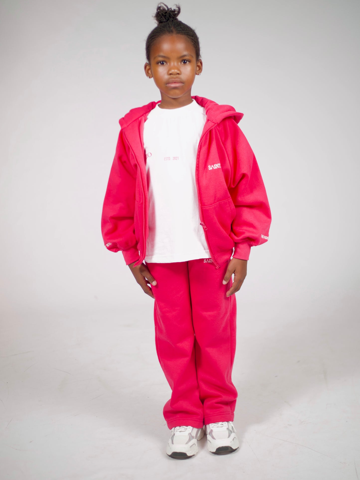 Pink Zip Hoodie and Straight Leg  Pants Set
