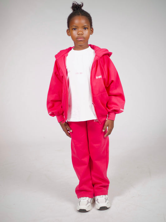 Pink Zip Hoodie and Straight Leg  Pants Set