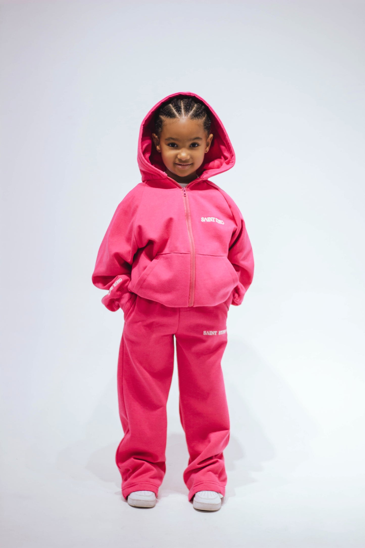 Pink Zip Hoodie and Straight Leg  Pants Set