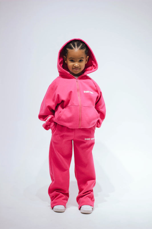 Pink Zip Hoodie and Straight Leg  Pants Set